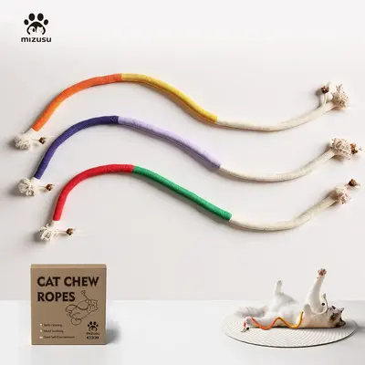 Cat Toys Chew Ropes 3Pcs With One Pack of Catnip For Extended Play, Safe Teeth Cleaning Toy for Indoor Kittens, Interactive K...