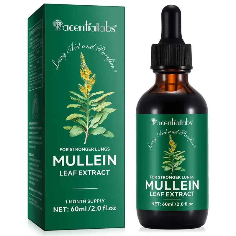 Acentiallabs Organic Mullein Drops for Lungs - 60ml Leaf Extract for Lung & Bronchial Cleanse - 1 Month Supply - Respiratory ...