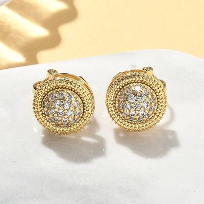 Brass Micro Pave Clear Cubic Zirconia Clip-on Earrings