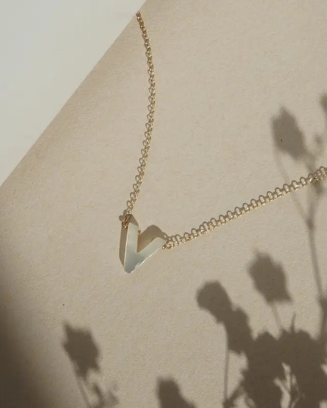 Dawn Initial Necklace | Metal Color: Solid 14K Gold | Style: V