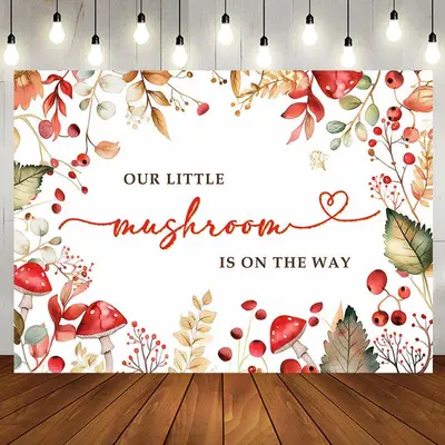 Little Mushroom Is On The Way Baby Shower Backdrop - Aperturee