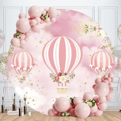 Aperturee Pink Circus Round Animals Birthday Backdrops | Circle Birthday Backdrop Cover | Circle Party Backdrop | Round Backd...