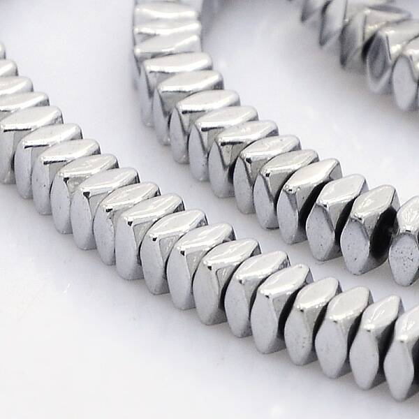 Faceted Square Silver Plated Non-magnetic Synthetic Hematite Beads Strands