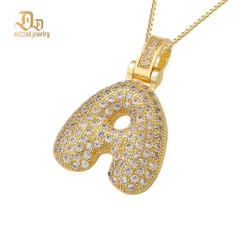 [Buy One Get Free Necklace] Delzzad Hip Hop Large Letter Alphbet Zirconia Pendant Necklace Birthday Anniversary Mother's Day ...