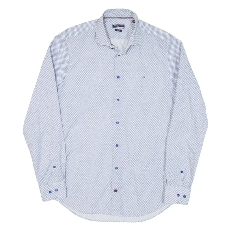 TOMMY HILFIGER Slim Fit Mens Shirt Blue Spotted Long Sleeve M