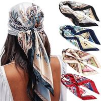 4-piece suit 35'' Printed Large Square Satin Head Scarf shawl Neck Scarves  for Women Silk Like Neck Hair Kerchief Bandanas S...