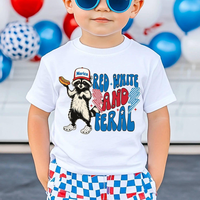 Red White And Feral Youth And Adult T-Shirt, Funny Raccoon Shirt, Matching 4th of July Outfit, Patriotic Raccoon Youth Tee, F...