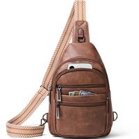 Sling Bag for Women Men Crossbody Bags Fanny Packs Over Shoulder Bag Sling Purse Backpack Vegan Leather Travel Brown