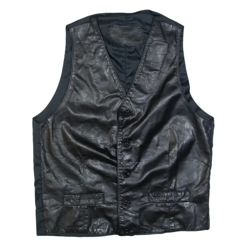 LEONARDO Mens Blazer Waistcoat Black Leather S