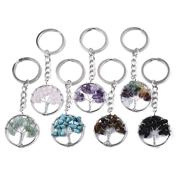 Natural Gemstone Chips Chakra Keychain