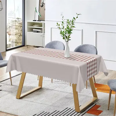 Brown White Grey Plaid Dining Rectangle Tablecloth - Aperturee