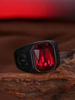 Men's Punk Square Shaped Artificial Gemstone Decor Promise Ring, Red Ring, Statement Ring, Alloy Rings Jewelry for Party, Dai...