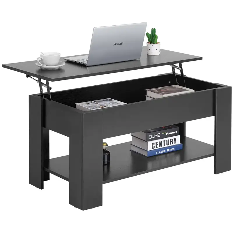 Lift Top Coffee Table Compartment and Storage Shelf,Retro Wooden Lift Tabletop Dining Table Multifunctional Wooden Working Ta...