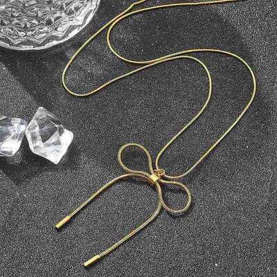 PVD Vacuum Plating 304 Stainless Steel Bowknot Pendant Round Snake Chain Necklaces for Women