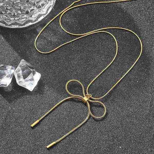 PVD Vacuum Plating 304 Stainless Steel Bowknot Pendant Round Snake Chain Necklaces for Women