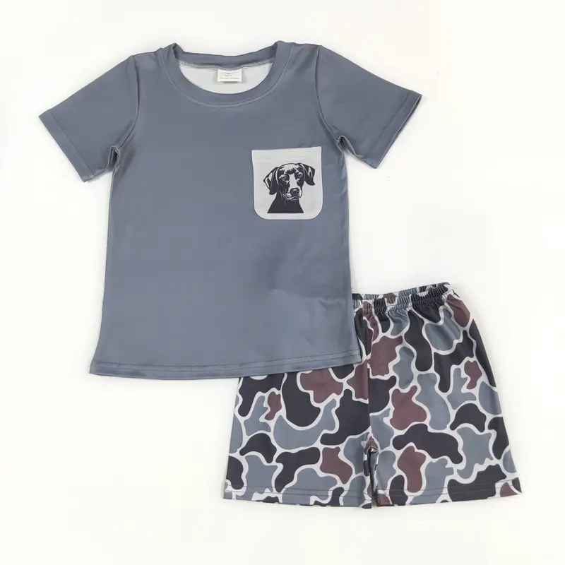 Camouflage dog Print Short Sleeve Boy Set