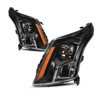 YITAMOTOR® Headlight Assembly Compatible with 2010-2016 Cadillac SRX (Models Halogen Headlights Only) Black Housing Clear Le...