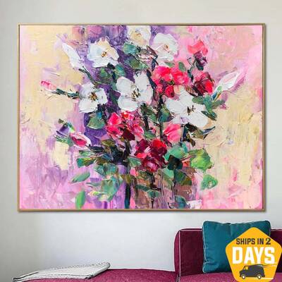 Original Abstract Flowers Painting On Canvas Colorful Floral Art Textured Acrylic Oil Painting | FLORAL REFLECTION 24"x3...