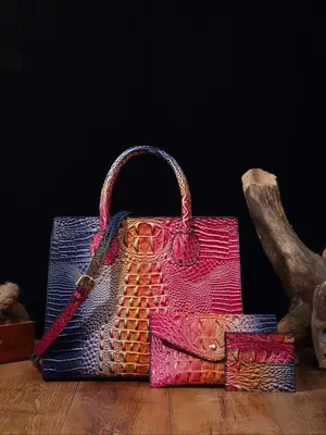 Women's Summer Vintage Crocodile Embossed Crossbody Bag Set for Women, Handbags & Crossbody Bags & Card Holder, Fashionable S...