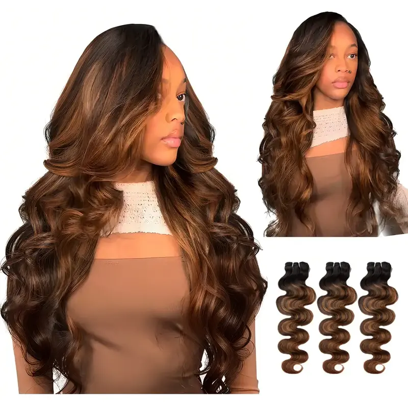 [Wequeen] #FB30 Highlight Hair Bundles Brazilian Colored Human Hair #P4/27 Body Wave Straight Quick Weave #99J Sew in/Glue in...