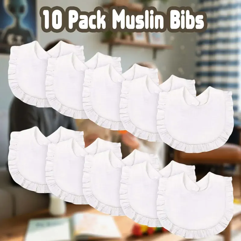 10 Pack Baby Drooling Bibs Soft & Absorbent Muslin Organic Cotton Drool Bibs for Unisex