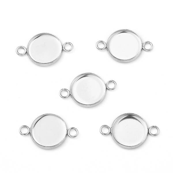 Tarnish Resistant Flat Round 304 Stainless Steel Cabochon Connector Settings