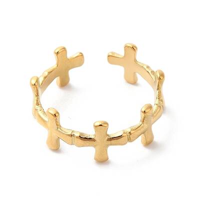 Ion Plating(IP) 304 Stainless Steel Cross Open Cuff Ring for Women