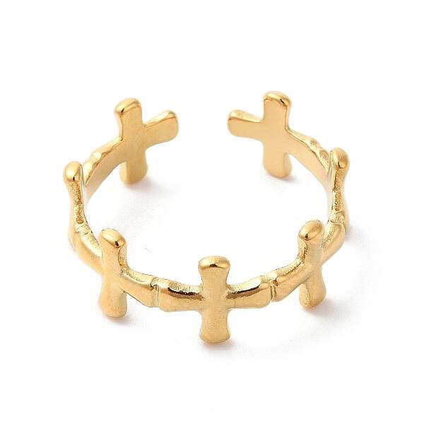 Ion Plating(IP) 304 Stainless Steel Cross Open Cuff Ring for Women