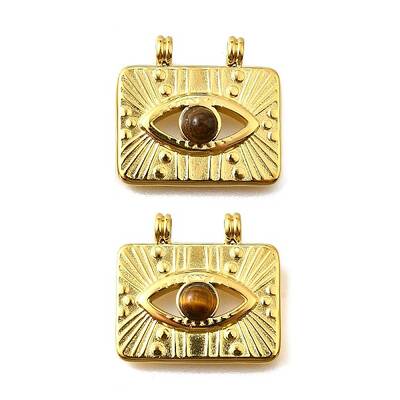 304 Stainless Steel Pave Natural Tiger Eye Pendants