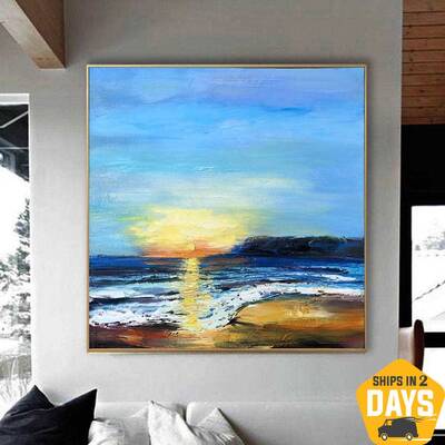Abstract Seascape Paintings On Canvas Original Acrylic Blue Sea Fine Textured Modern Oil Painting | SEASCAPE BREEZE 32"x...