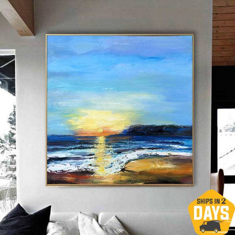 Abstract Seascape Paintings On Canvas Original Acrylic Blue Sea Fine Textured Modern Oil Painting | SEASCAPE BREEZE 32"x...