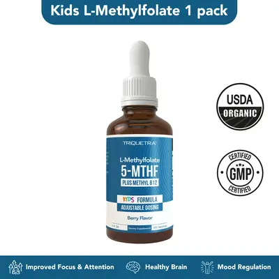 Triquetra Organic Kids Methylfolate + Methyl B12 Cofactor - Organic Berry Flavor, Liquid Form 5-MTHF Form Adjustable Dosing; ...