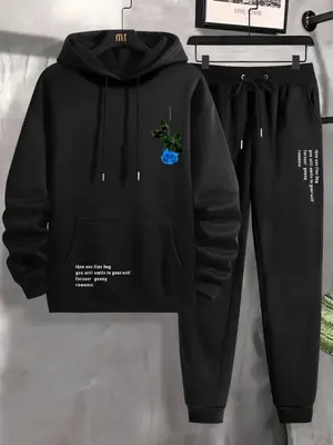 Two-piece Set Men's Floral & Letter Print Sweatpants Set, Valentine's Day Fashion Casual Outfits for Daily Workout Running, L...