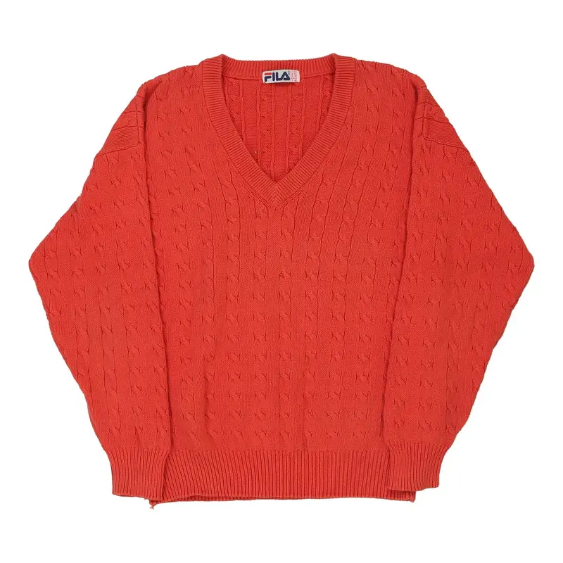 Fila V-neck Jumper - Large Red Cotton Blend