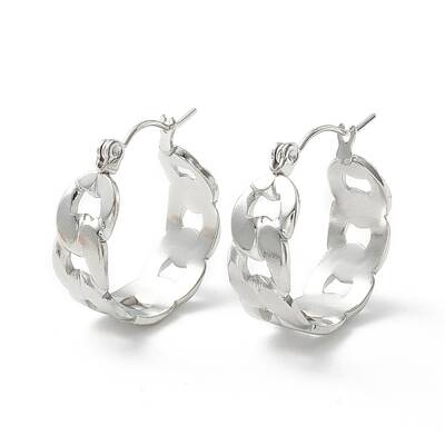 Non-Tarnish 304 Stainless Steel Cuban Link Chunky Hoop Earrings for Women