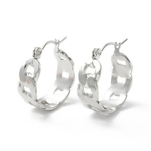 Non-Tarnish 304 Stainless Steel Cuban Link Chunky Hoop Earrings for Women
