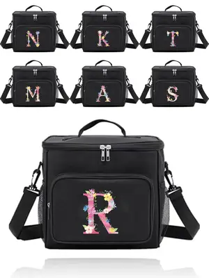 Letter Pattern Lunch Bag, Insulated Shoulder Lunch Bag, Reusable Handbag Lunch Box, Leakproof Insulateds Cooler Bag for Offic...