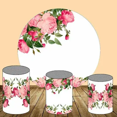 Aperturee Rose Pink Floral Round Birthday Party Backdrop Kit | Circle Party Backdrop | Birthday Backdrop Ideas | Round Birthd...