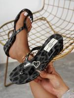 Women's Fashion Leopard Print Heart Decorated Slide Sandals, Casual Comfortable Flat Leather Sandals for Summer, Lightweight ...
