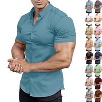 Men’s Muscle Fit Dress Shirts Athletic Slim Fit Short Sleeve Stretch Casual Button Down Shirt