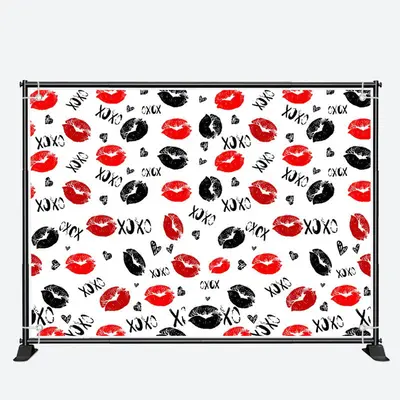 Xoxo Love Red Black Lips Valentines Day Backdrop - Aperturee
