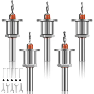 5 Counts Limit Countersink Drill Bit Set Adjustable Tapered Countersunk Drill Bit Set Alloy Steel Round Shank Wood Countersin...