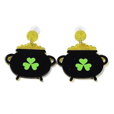 Saint Patrick's Day Sparkling Acrylic Dangle Stud Earrings