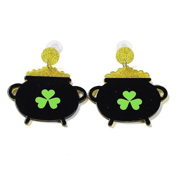 Saint Patrick's Day Sparkling Acrylic Dangle Stud Earrings