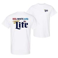 4th of July Party T-Shirt for Women - Patriotic Beer Lover Top - Red White & Miller Lite Graphic Tee - Independence Day Women...