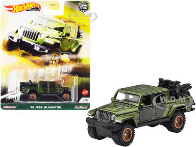 2020 Jeep Gladiator Rubicon Pickup Truck with Two Motorcycles Green Metallic and Gray \