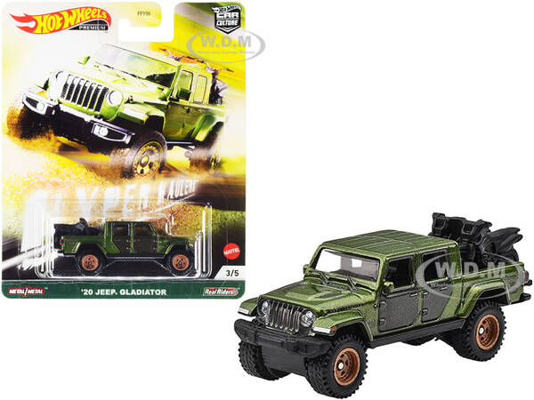 2020 Jeep Gladiator Rubicon Pickup Truck with Two Motorcycles Green Metallic and Gray \