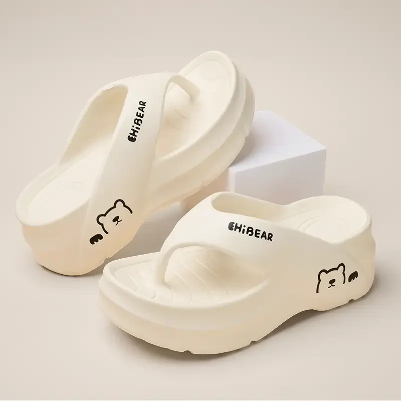 Women's Fashion Height Increasing Flip Flops, Cute Bear Pattern - EVA Material, Casual Comfortable Breathable Non-slip Slippe...