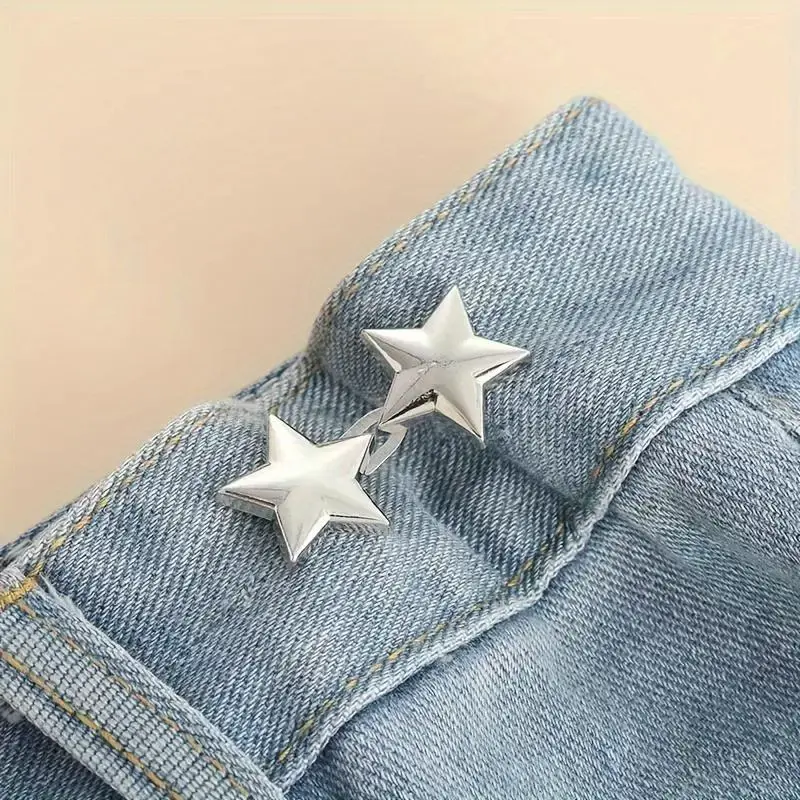 Star Design Jeans Button Tightener Set, 2/4 Pairs Handmade Jeans Button Pins, Easy To Install Waist Tightener Button for Indo...