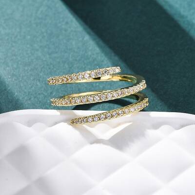 Brass Micro Pave Clear Cubic Zirconia Open Cuff Rings for Women